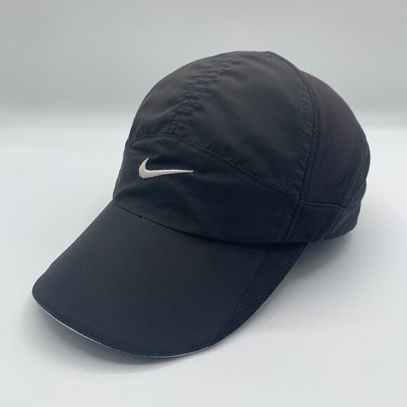 Nike Featherlight Black 5 Panel Athletic Adjustable Hat - Picture 1 of 5